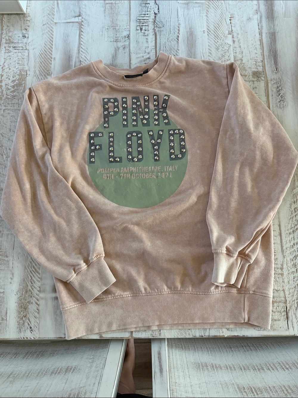 Pink Floyd Studded Unlimited Blush Pink Crew Top with  Graphic